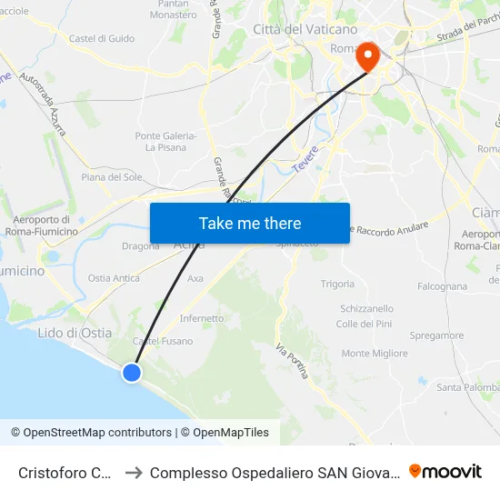 Cristoforo Colombo to San Giovanni Addolorata Hospital Complex map