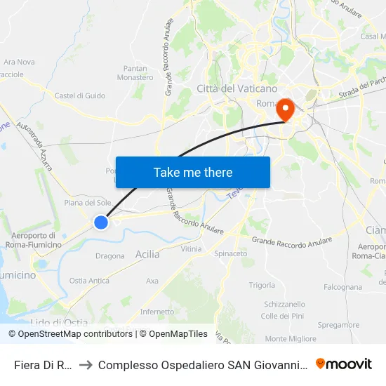 Rome Fair to San Giovanni Addolorata Hospital Complex map