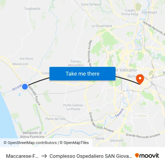 Maccarese-Fregene to San Giovanni Addolorata Hospital Complex map