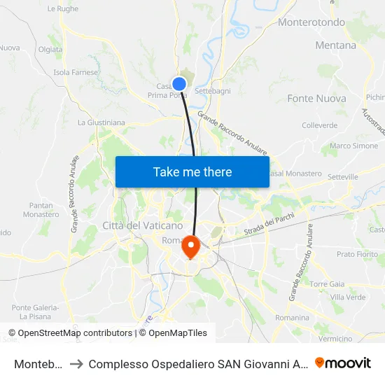 Montebello to San Giovanni Addolorata Hospital Complex map