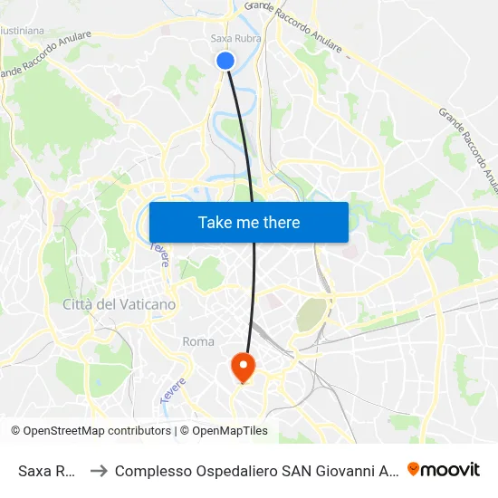 Saxa Rubra to San Giovanni Addolorata Hospital Complex map