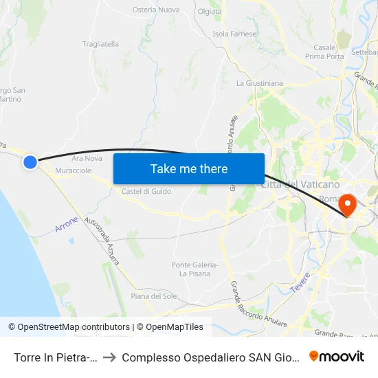 Torre In Pietra-Palidoro to San Giovanni Addolorata Hospital Complex map