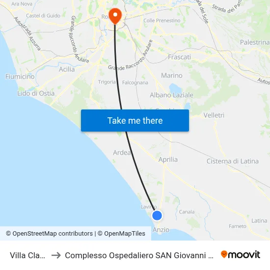 Villa Claudia to San Giovanni Addolorata Hospital Complex map