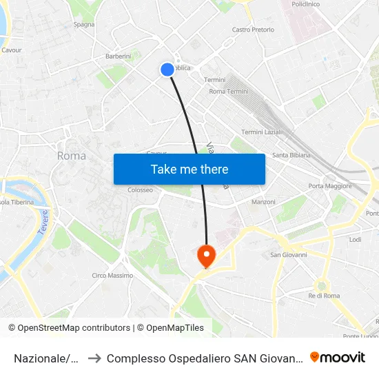 National/Turin to San Giovanni Addolorata Hospital Complex map