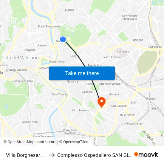 Villa Borghese/Washington to San Giovanni Addolorata Hospital Complex map