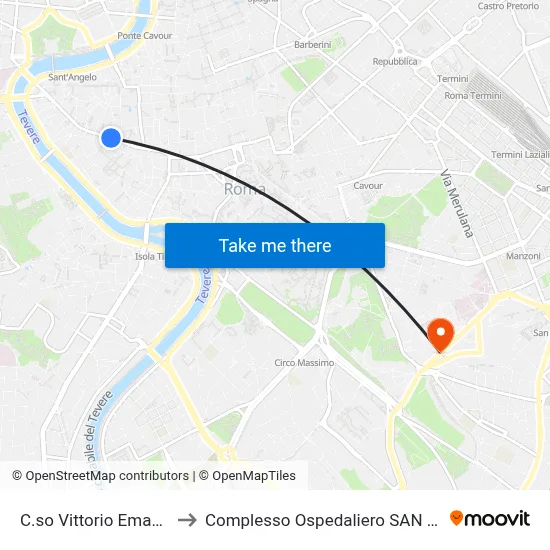 Vittorio Emanuele Course/Navona to San Giovanni Addolorata Hospital Complex map