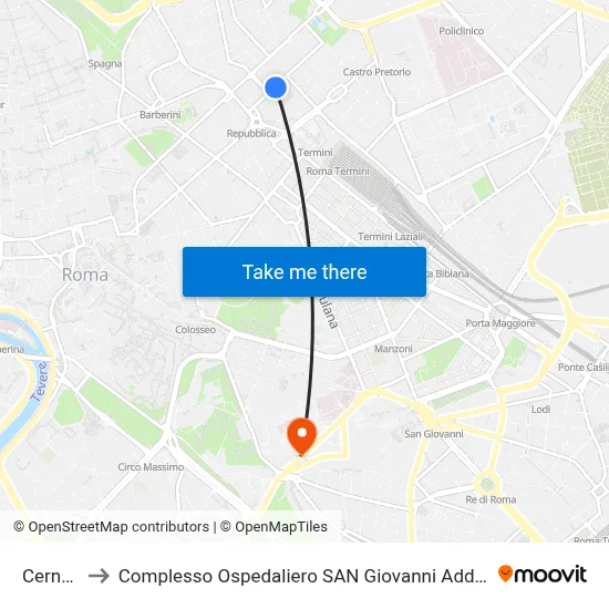 Cernaia to San Giovanni Addolorata Hospital Complex map