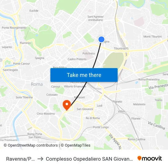 Ravenna/Square to San Giovanni Addolorata Hospital Complex map