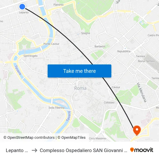 Lepanto (Metro A) to San Giovanni Addolorata Hospital Complex map