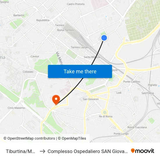 Tiburtina/Marrucini to San Giovanni Addolorata Hospital Complex map