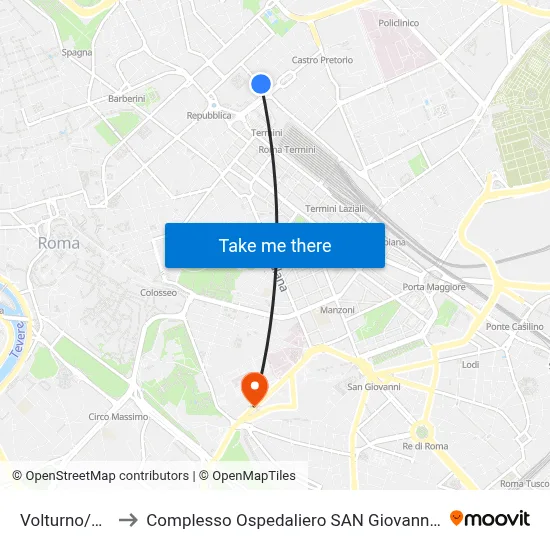 Volturno/Gaeta to San Giovanni Addolorata Hospital Complex map
