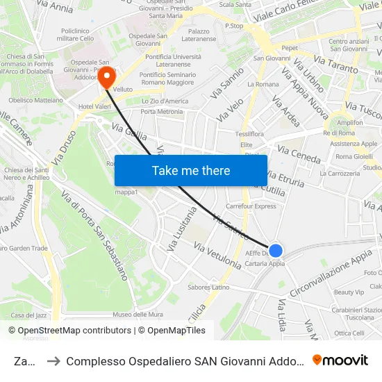 Zama to San Giovanni Addolorata Hospital Complex map