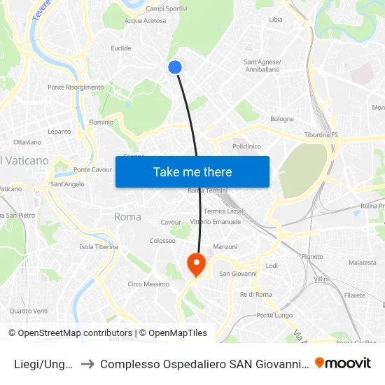 Liegi/Hungary to San Giovanni Addolorata Hospital Complex map