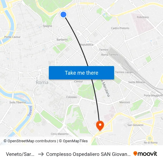 Veneto/Sardegna to San Giovanni Addolorata Hospital Complex map