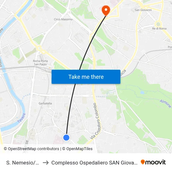 Saint Nemesio/Hospital to San Giovanni Addolorata Hospital Complex map