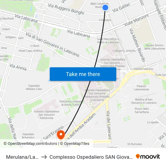 Merulana/Labicana to San Giovanni Addolorata Hospital Complex map