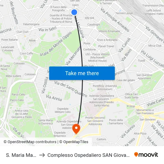 S. Maria Maggiore to San Giovanni Addolorata Hospital Complex map