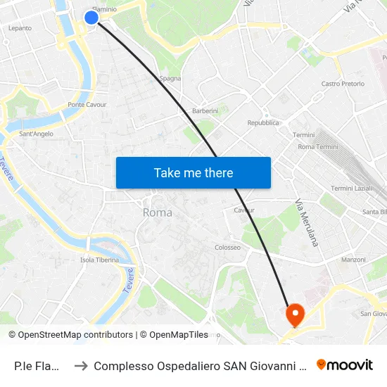Flaminio Square to San Giovanni Addolorata Hospital Complex map