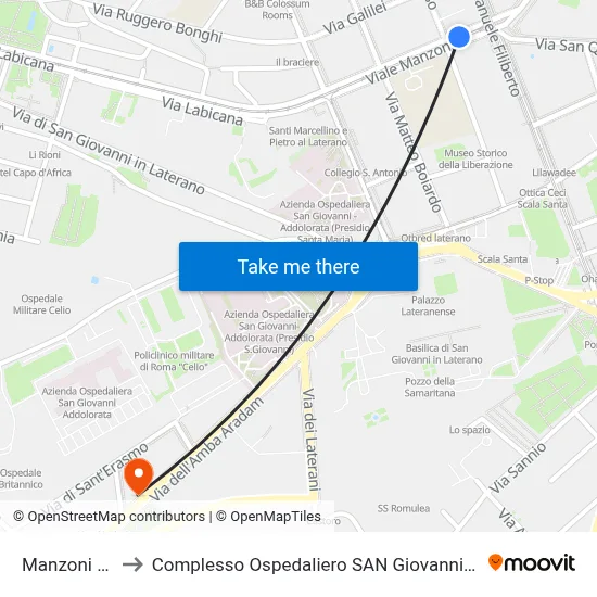 Manzoni to San Giovanni Addolorata Hospital Complex map
