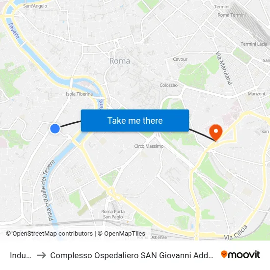 Induno to San Giovanni Addolorata Hospital Complex map