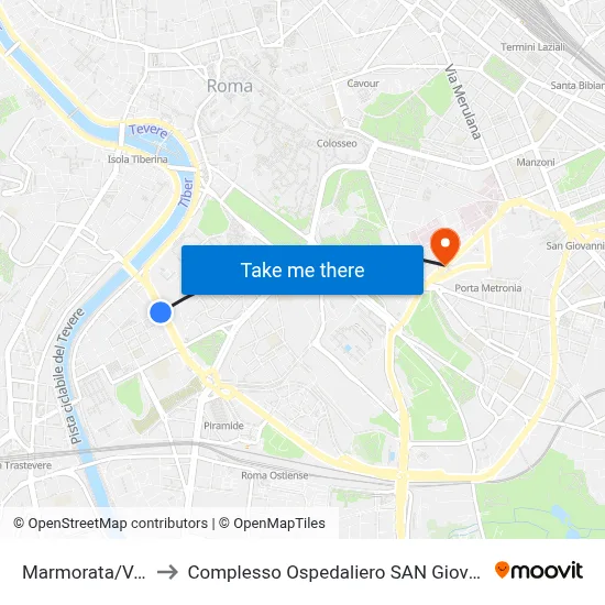 Marmorata/Vanvitelli to San Giovanni Addolorata Hospital Complex map