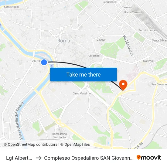 Alberteschi Riverfront to San Giovanni Addolorata Hospital Complex map