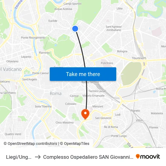 Liegi/Hungary to San Giovanni Addolorata Hospital Complex map