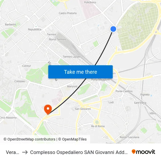 Verano to San Giovanni Addolorata Hospital Complex map