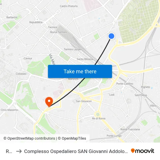 Reti to San Giovanni Addolorata Hospital Complex map