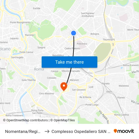 Nomentana/Regina Margherita to San Giovanni Addolorata Hospital Complex map