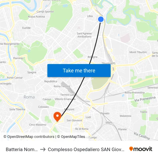 Nomentana Battery to San Giovanni Addolorata Hospital Complex map