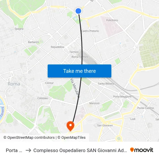Porta Pia to San Giovanni Addolorata Hospital Complex map