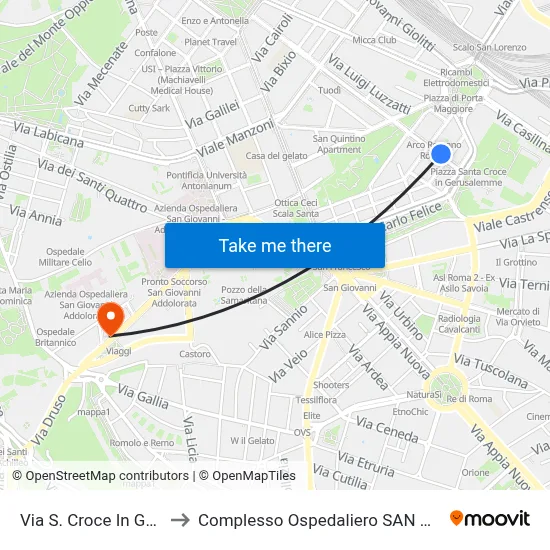 Holy Cross in Jerusalem Street to San Giovanni Addolorata Hospital Complex map
