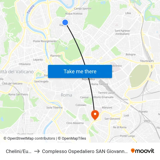 Chelini/Euclide to San Giovanni Addolorata Hospital Complex map