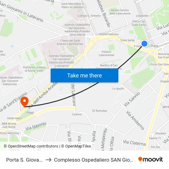 Porta San Giovanni (MA) to San Giovanni Addolorata Hospital Complex map