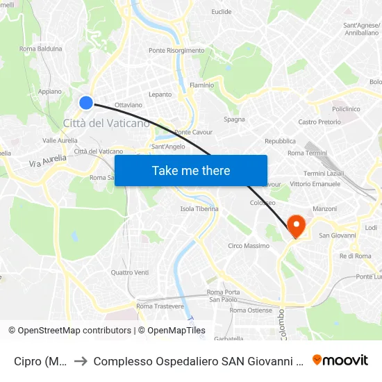 Cipro (Ma-H) to San Giovanni Addolorata Hospital Complex map