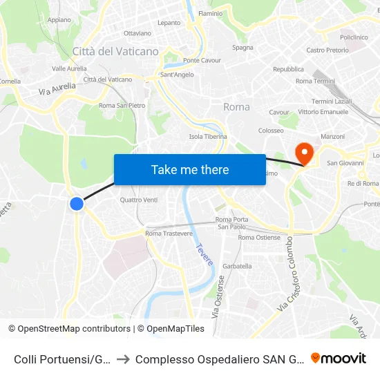 Colli Portuensi/Gianicolense to San Giovanni Addolorata Hospital Complex map