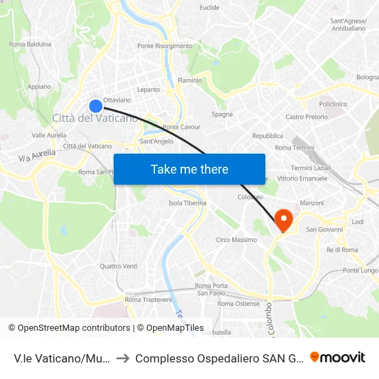 Vatican Avenue/Vatican Museums to San Giovanni Addolorata Hospital Complex map