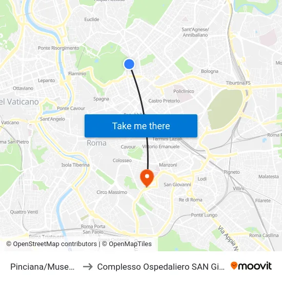Pinciana/Museo Borghese to Complesso Ospedaliero SAN Giovanni Addolorata map