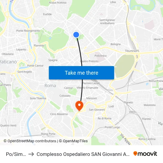 Po/Simeto to Complesso Ospedaliero SAN Giovanni Addolorata map