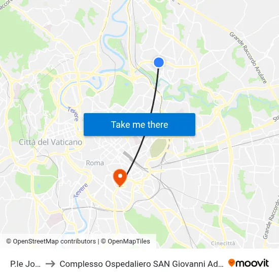 Jonio Square to San Giovanni Addolorata Hospital Complex map