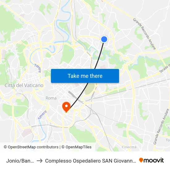 Jonio/Bandello to San Giovanni Addolorata Hospital Complex map