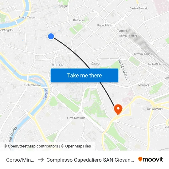 Corso/Minghetti to San Giovanni Addolorata Hospital Complex map