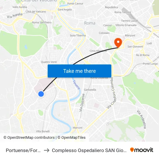 Portuense/Forlanini (H) to San Giovanni Addolorata Hospital Complex map