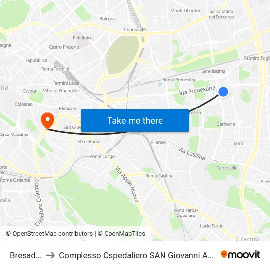 Bresadola to Complesso Ospedaliero SAN Giovanni Addolorata map