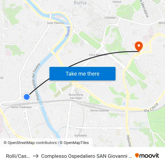 Rolli/Castaldi to San Giovanni Addolorata Hospital Complex map