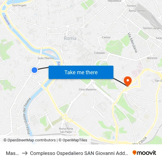Mastai to San Giovanni Addolorata Hospital Complex map
