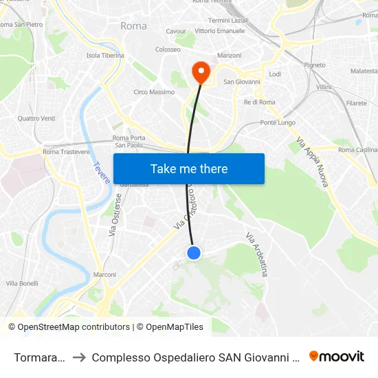 Tormarancia to San Giovanni Addolorata Hospital Complex map
