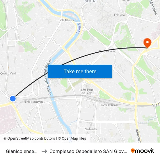 Gianicolense/Dunant to Complesso Ospedaliero SAN Giovanni Addolorata map