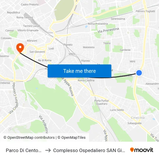 Parco Di Centocelle (Mc) to San Giovanni Addolorata Hospital Complex map